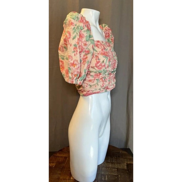 Urban Revivo Cottagecore Flowers Floral Puff Sleeve Crop Top Pink Size Size 6 - Picture 3 of 11